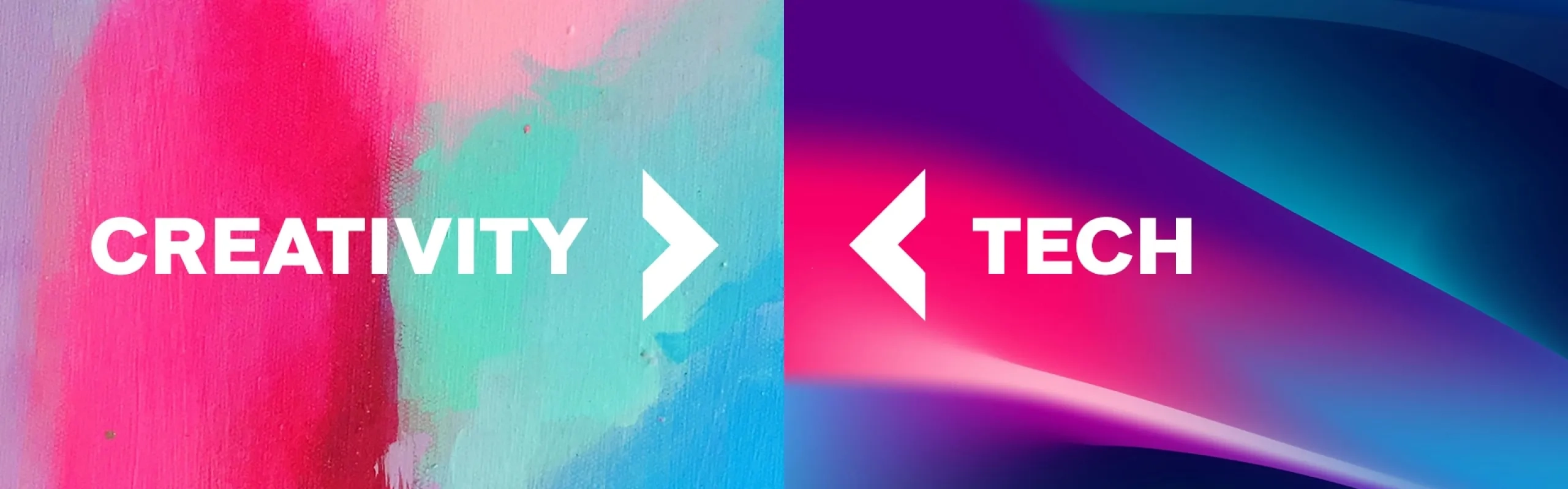 Colorful abstract art with "Creativity > Tech" text.