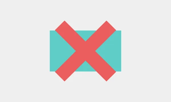 A red "X" over a blue rectangle.