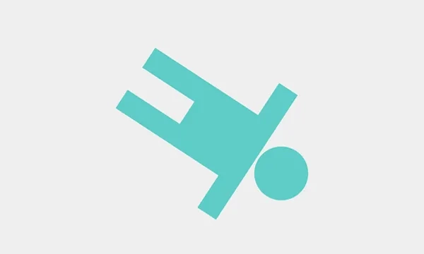 Turquoise abstract figure leaning diagonally on a light gray background.