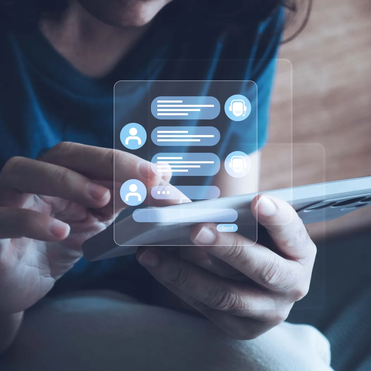 Woman using a clear touch screen