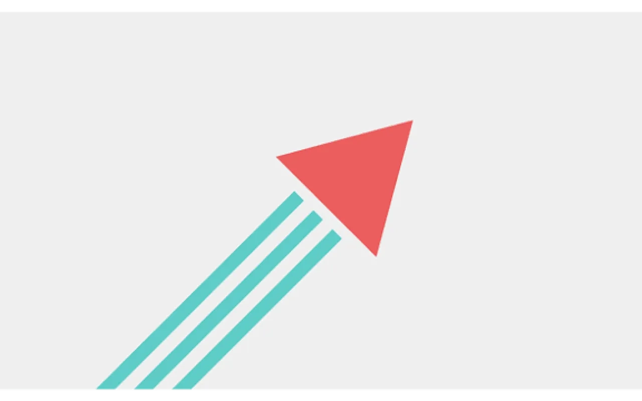 Red and teal rocket graphic on a gray background.
