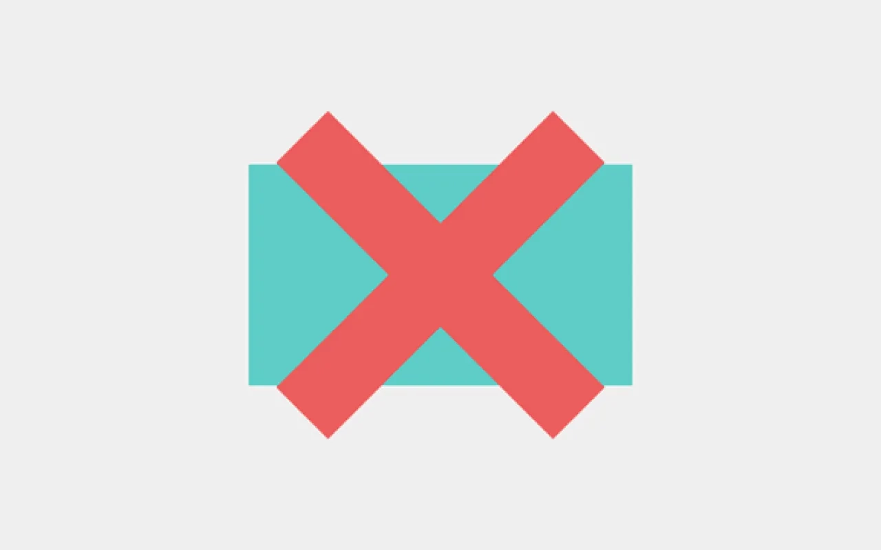 A red "X" over a blue rectangle.