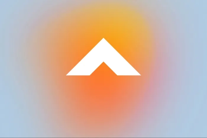 Gradient background with an orange ball, one upward arrow in white